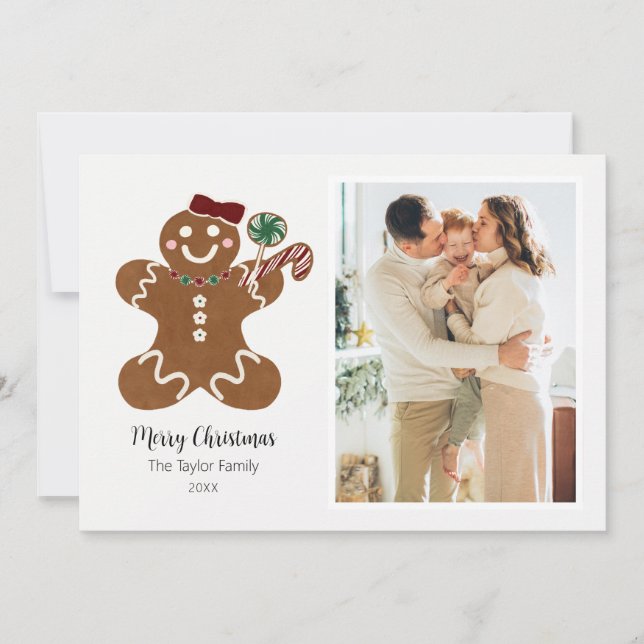 Sweet Merry Christmas Gingerbread Girl Photo Holiday Card (Front)