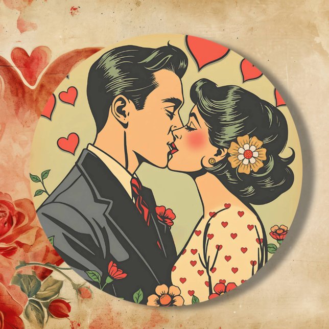 Sweet Mid-Century Couple Retro Pop Art Square Sticker (Creator Uploaded)