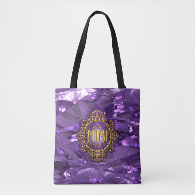 Sweet MIMI Royal Purple & Gold Purple Foil Tote Bag (Front)