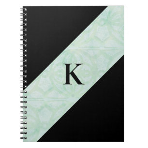 Sweet Mint Green Batik and Black Monogrammed Notebook