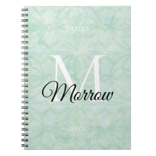 Sweet Mint Green Batik Name and Year Monogrammed  Notebook