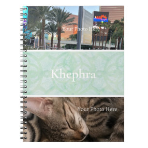 Sweet Mint Green Batik Photo Collage, Border, Name Notebook