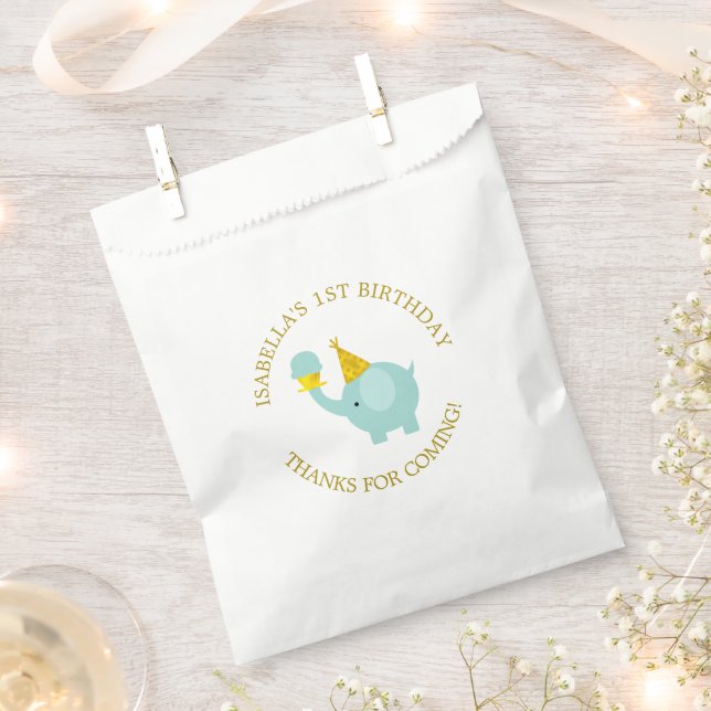 Sweet Mint Green Elephant Birthday Party Favour Bags (Clipped)