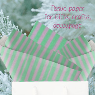 Sweet Mint Green Pink Stripe Christmas Holiday  Tissue Paper