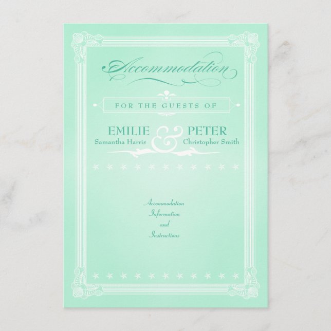 Sweet Mint Green Poster Style Accommodations Card (Front)