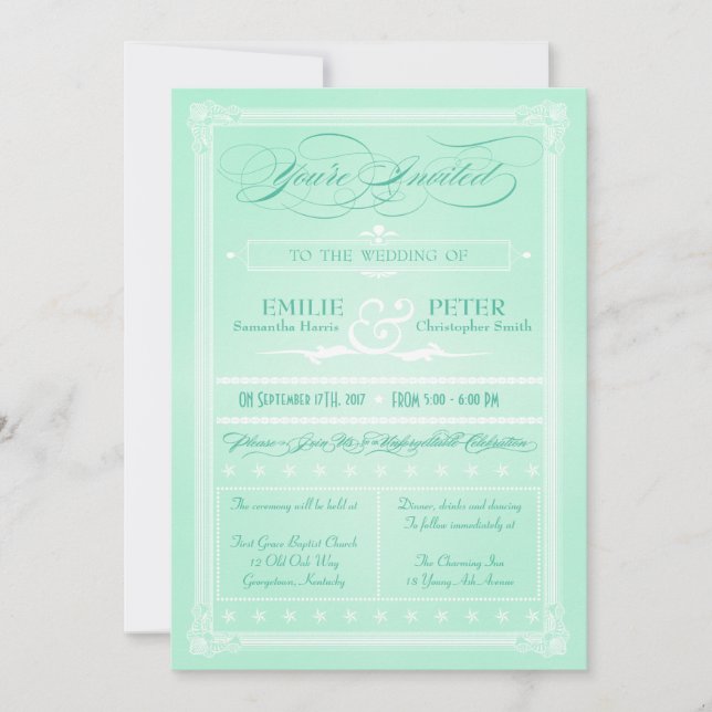 Sweet Mint Green Poster Style Wedding Invitation (Front)