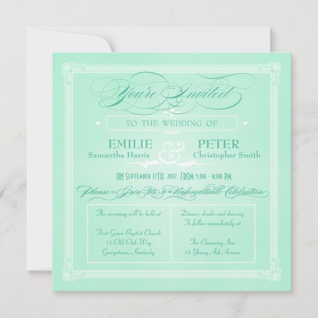 Sweet Mint Green Poster Style Wedding Invitation (Front)