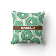 Sweet Minty Green Doughnut Throw Pillow