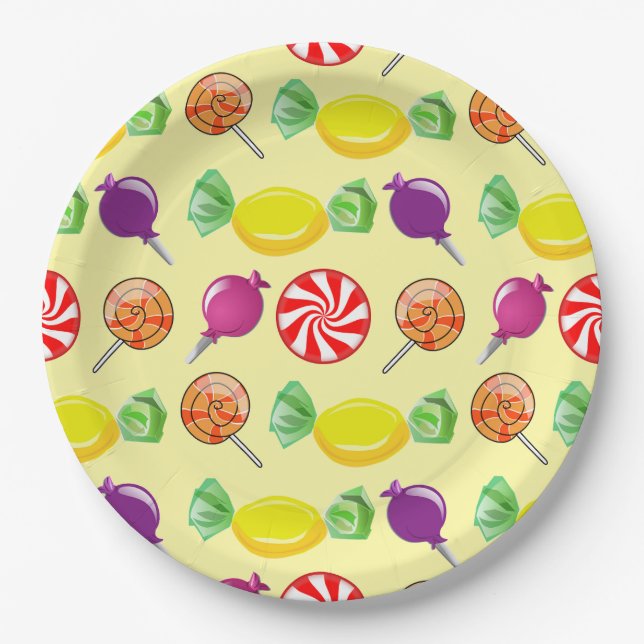 Sweet Mix Candy Pattern Yellow Paper Plate (Front)
