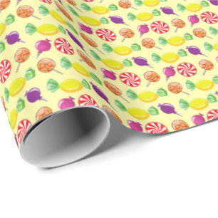 Sweet Mix Candy Pattern Yellow Wrapping Paper