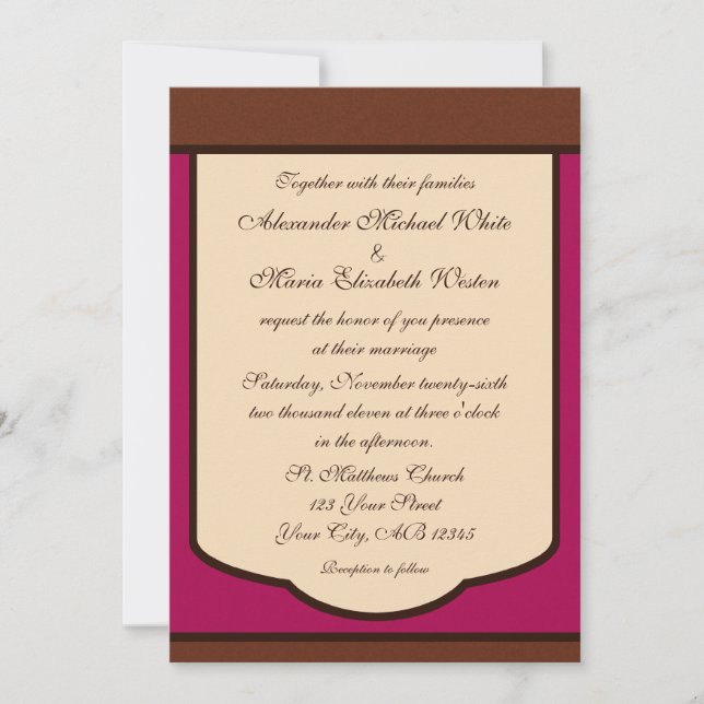 Sweet Mocha & Fuchsia Wedding Invitations (Front)