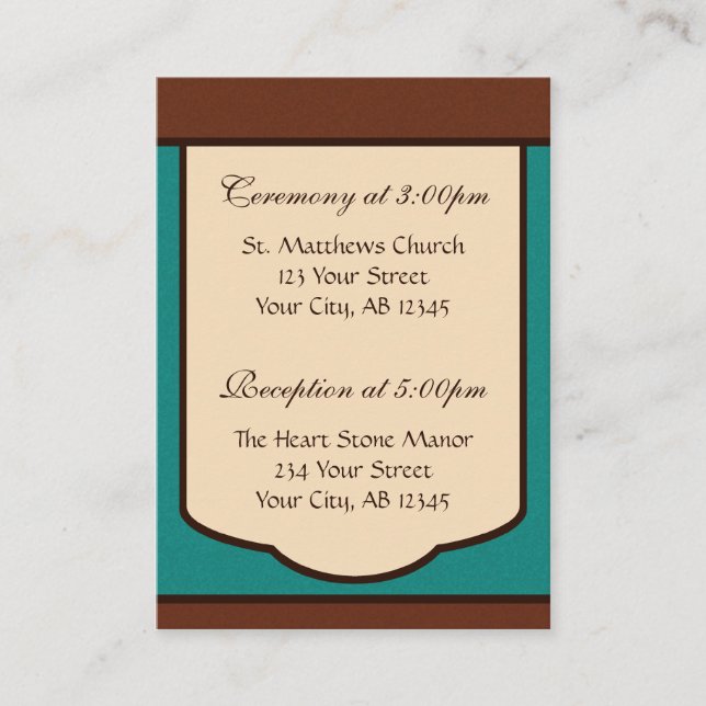 Sweet Mocha & Teal Wedding Guest Reference Card (Front)