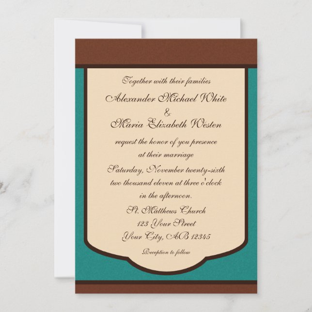 Sweet Mocha & Teal Wedding Invitations (Front)