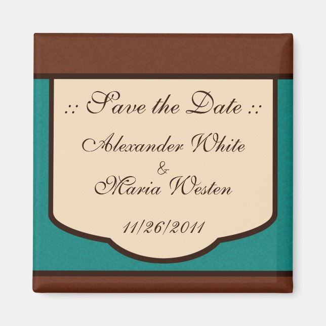 Sweet Mocha & Teal Wedding Save the Date Magnet (Front)