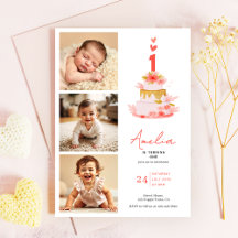 Sweet Modern 1st Birthday Invitation Photo Collage