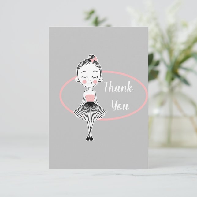 Sweet Modern Ballet Girl Thank You Flat Card (Standing Front)