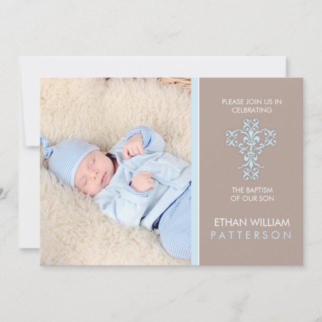 Sweet & Modern Baptism Baby Boy Invitation (Front)