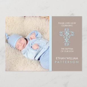 Sweet & Modern Baptism Baby Boy Invitation