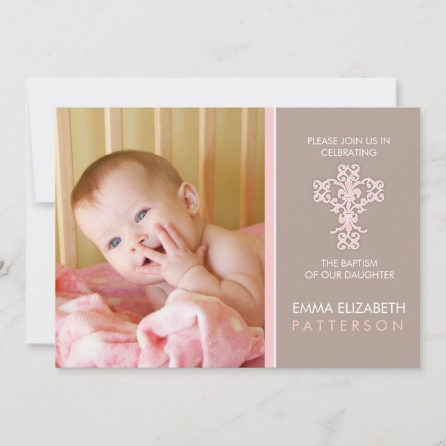 Sweet & Modern Baptism Baby Girl Invitation (Front)