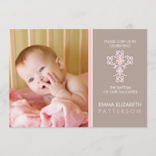 Sweet & Modern Baptism Baby Girl Invitation