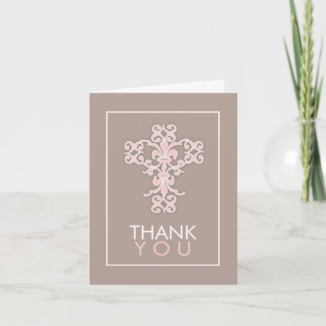 Sweet & Modern Cross in Pink Thank You Card (Front)