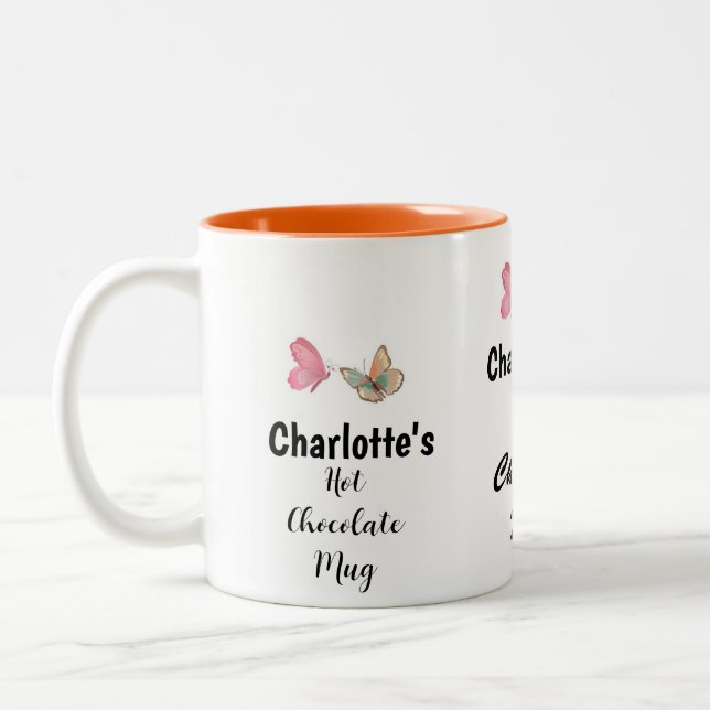 Sweet Modern Custom Name Script Hot Chocolate  Two-Tone Coffee Mug (Left)
