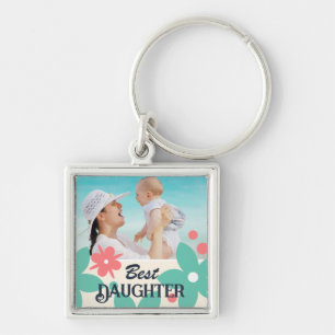 Sweet Modern Floral Best Daughter Photo Key Ring