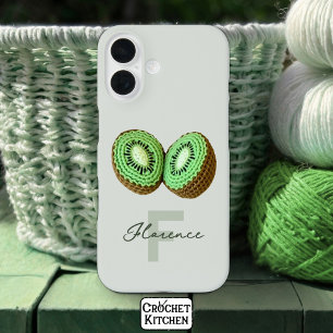 Sweet Modern Minimal Green Crochet Kiwi Name iPhone 16 Case
