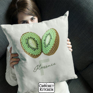 Sweet Modern Minimal Green Crochet Kiwi Name Cushion