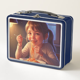 Sweet Modest Design – Jewish Girl Eating Pasta Metal Lunch Box