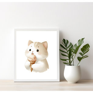 Sweet Moments Cute Kitten with Ice Cream Cone Poster