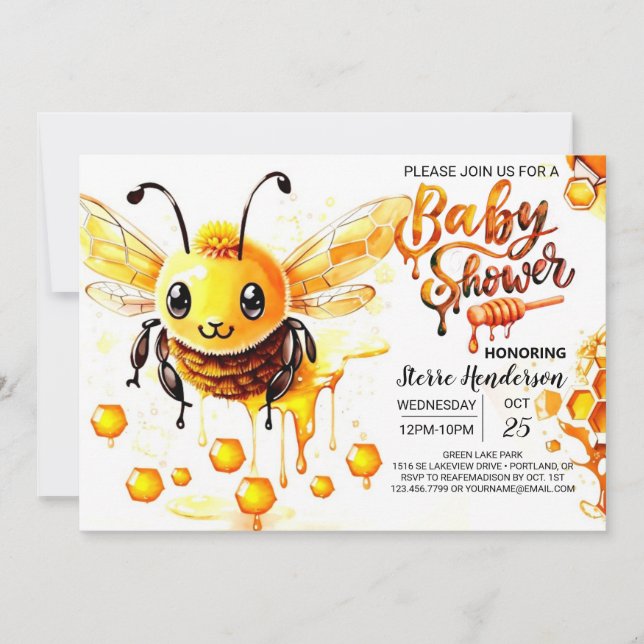 Sweet Moments Gender-Neutral Bee Baby Shower Invitation (Front)