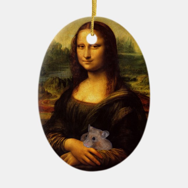 Sweet Mona Lisa Loves Hamsters Ceramic Tree Decoration (Front)