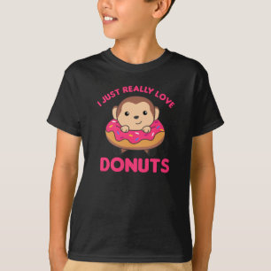Sweet Monkey Funny Animals In Doughnut Pink T-Shirt