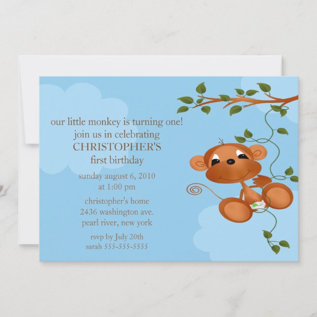 Sweet Monkey Kids Birthday Invitation (Front)