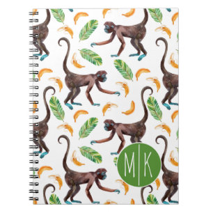 Sweet Monkeys Juggling Bananas Monogram Notebook