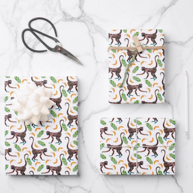 Sweet Monkeys Juggling Bananas Wrapping Paper Sheet (Front)