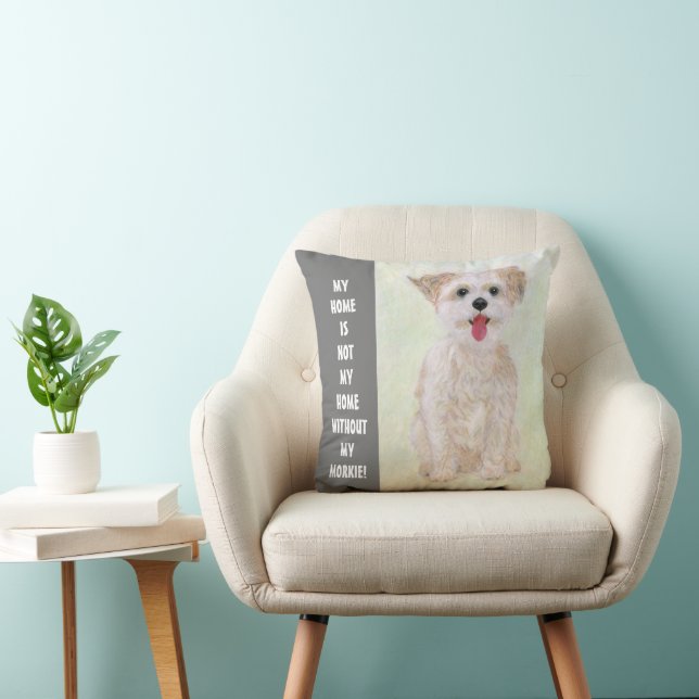 Sweet Morkie Home Throw Pillow (Chair)