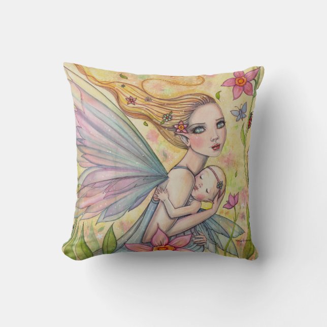Sweet Mother and Baby Fairy Illustration Cushion (Front)