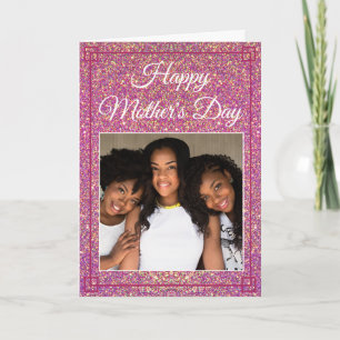 Sweet Mother's Day Glitter Custom Family Photo Card