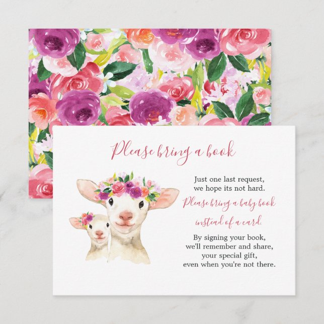 Sweet Mum And Baby Lamb Baby Shower Book Card (Front/Back)