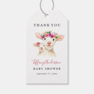 Sweet Mum And Baby Lamb Floral Baby Shower Tags