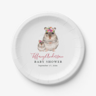 Sweet Mum And Baby Mouse Floral Baby Shower Plate