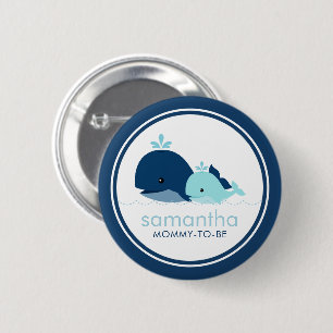 Sweet Mum and Baby Whales "Mum-to-be" Baby Shower 6 Cm Round Badge