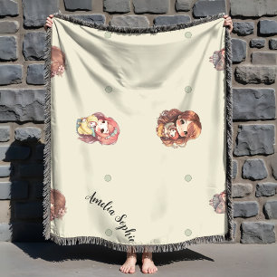 Sweet Mum And Baby With Name Green Throw Blanket