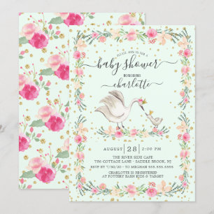 Sweet Mum & Baby Swan Baby Shower Invitation
