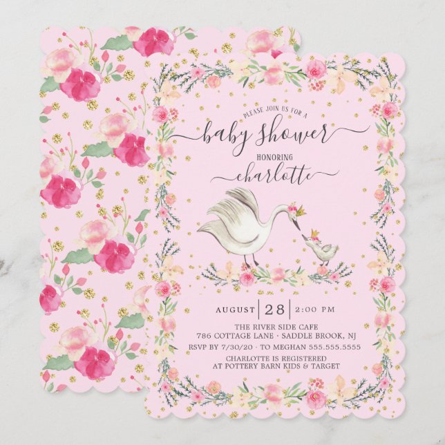 Sweet Mum & Baby Swan Baby Shower Invitation (Front/Back)