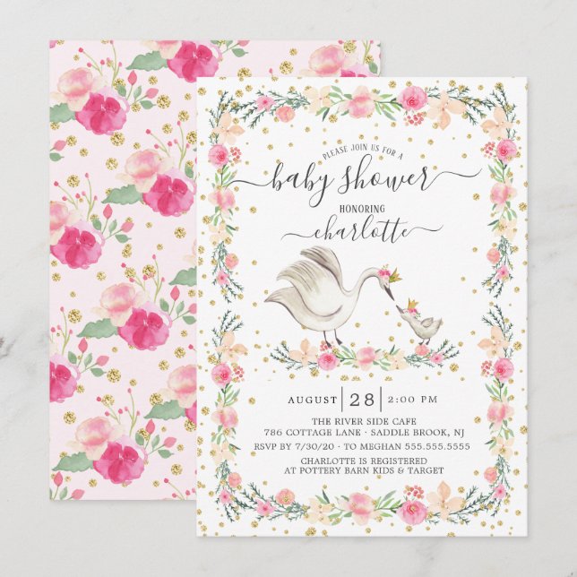 Sweet Mum & Baby Swan Baby Shower Invitation (Front/Back)