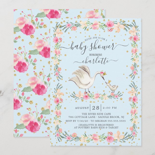 Sweet Mum & Baby Swan Baby Shower Invitation (Front/Back)