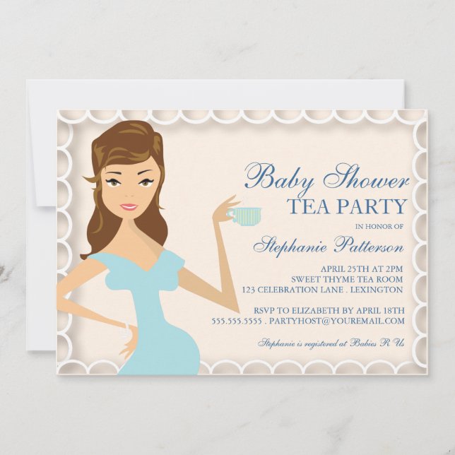 Sweet Mummy Baby Shower Tea Party Invitation Blue (Front)